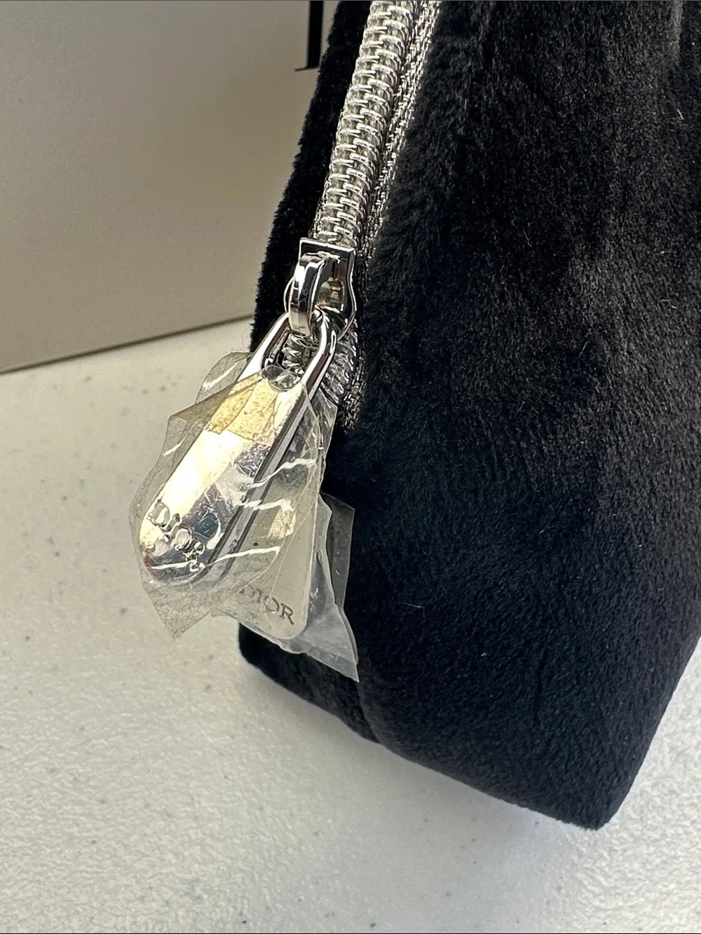 Dior BEAUTY Black velvet Embossed Zip Toiletry Pouch NWT
